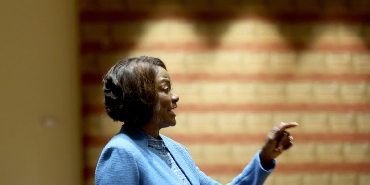 DAVIE, FLORIDA - JANUARY 26: Democratic Senate candidate Rep. Val Demings (D-FL) speaks during a campaign stop with Jewish community leaders at the David Posnack Jewish Community Center on January 26, 2022 in Davie, Florida. Rep. Demings is campaigning to unseat Sen. Marco Rubio (R-FL) in the 2022 Senate race.  (Photo by Joe Raedle/Getty Images)