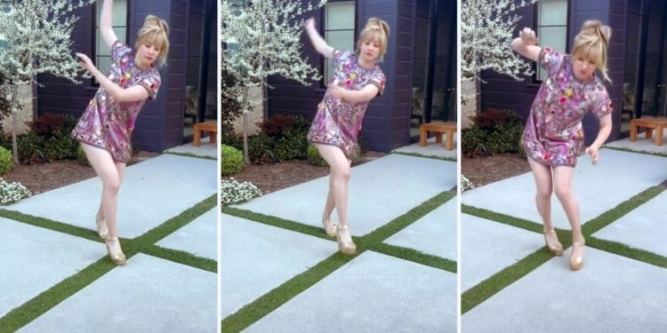 Kaley Cuoco cracks up while almost tumbling in heels
