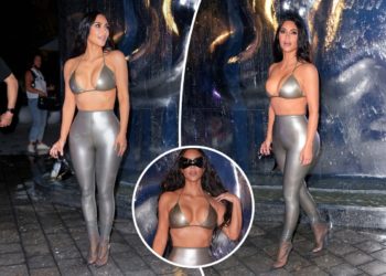 Kim Kardashian sizzles in silver bra and leggings for Skims pop-up