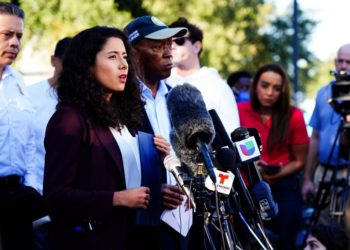 HOUSTON, TX - NOVEMBER 06: Harris County Judge Lina Hidalgo speaks at the press conference addressing the cancellation of the Astroworld festival at the Wyndham Hotel family reunification center on November 6, 2021 in Houston, Texas. According to authorities, eight people died and 17 people were transported to local hospitals after what they describe as a crowd surge at the Astroworld festival, a music festival started by Houston-native rapper and musician Travis Scott in 2018. (Photo by Alex Bierens de Haan/Getty Images)