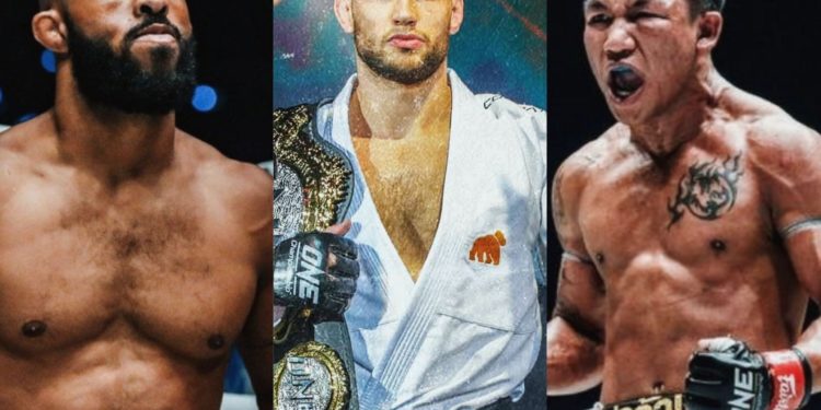 (From left) Demetrious Johnson, Reinier de Ridder, Rodtang Jitmuangnon. [Photo: ONE Championship]