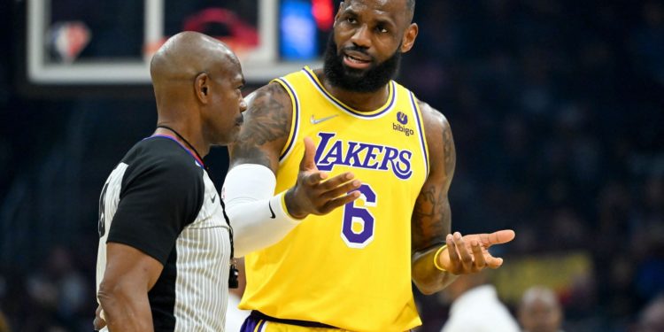 James arguing a call with the referee