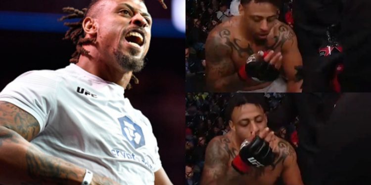 Greg Hardy (left, image courtesy of Getty); Hardy using the inhaler (top and bottom right, images courtesy of @espnmma Twitter)