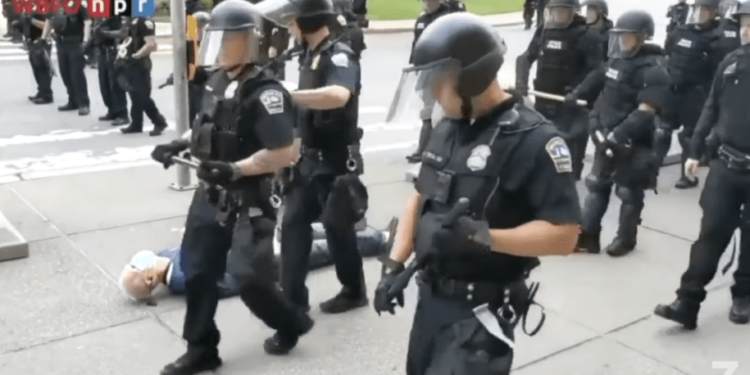 Buffalo police push Martin Gugino during a Black Lives Matter protest in June 2020