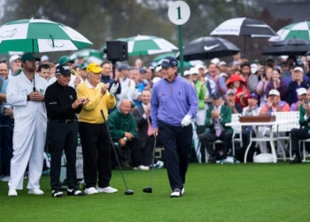 Gary Player, Jack Nicklaus, and Tom Watson during the honorary start ceremony on Thursday.