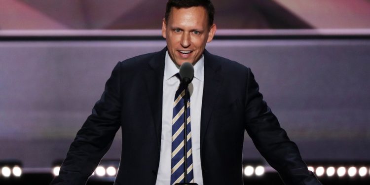 CLEVELAND, OH - JULY 21:  Peter Thiel, co-founder of PayPal,  delivers a speech during the evening session on the fourth day of the Republican National Convention on July 21, 2016 at the Quicken Loans Arena in Cleveland, Ohio. Republican presidential candidate Donald Trump received the number of votes needed to secure the party's nomination. An estimated 50,000 people are expected in Cleveland, including hundreds of protesters and members of the media. The four-day Republican National Convention kicked off on July 18.  (Photo by Alex Wong/Getty Images)