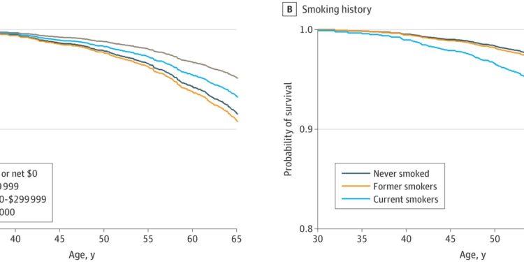 Smoking reduces wealth's tendency to increase life expectancy