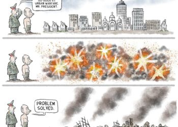 cartoon about Russian brutalization of civilians