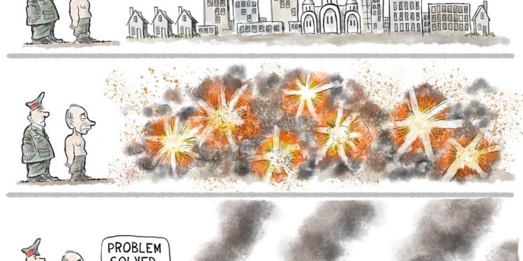 cartoon about Russian brutalization of civilians