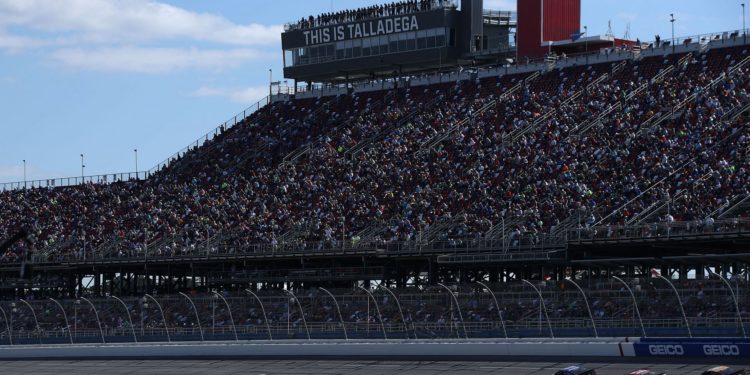 Cars race during the NASCAR Cup Series GEICO 500 at Talladega Superspeedway (Photo by Sean Gardner/Getty Images)