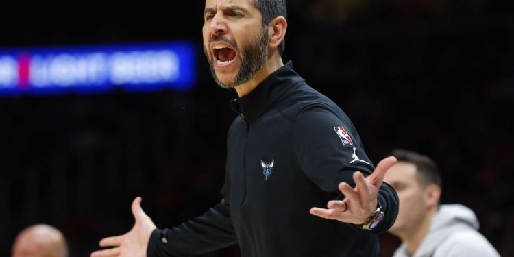 Charlotte Hornets coach James Borrego reacts against the Atlanta Hawks on April 13 in Atlanta, Georgia.