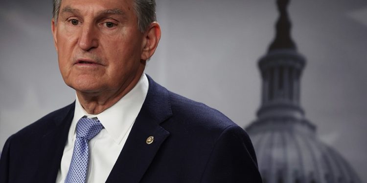 WASHINGTON, DC - MARCH 03:  U.S. Sen. Joe Manchin (D-WV) speaks during a news conference at the U.S. Capitol March 3, 2022 in Washington, DC. A bipartisan group of U.S. Congressional members held a news conference to discuss the Banning Russian Energy Imports Act.  (Photo by Alex Wong/Getty Images)