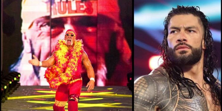 Hulk Hogan (L) and Roman Reigns (R).
