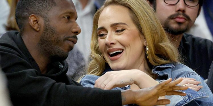 Adele and Rich Paul yuk it up court side during NBA game