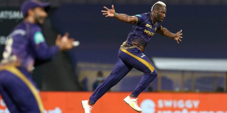 Andre Russell takes off after dismissing Tilak Varma inside the powerplay [Credits: IPL]