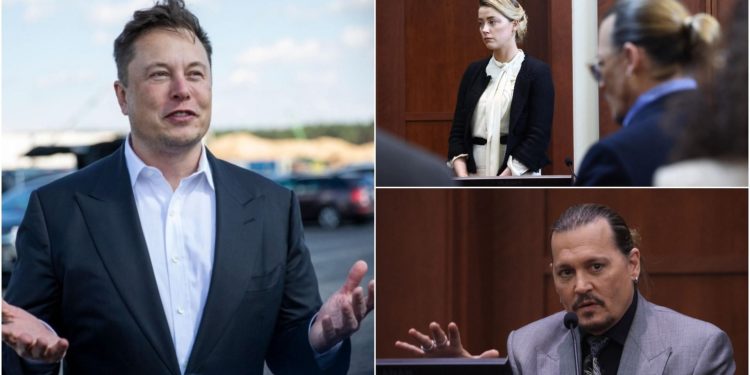 Elon Musk, Amber Heard, and Johnny Depp (Image via Sportskeeda and Getty Images)