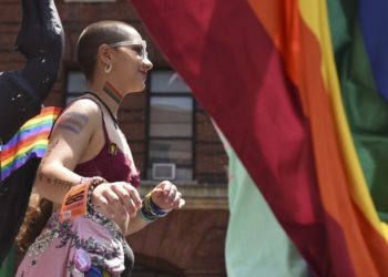 Parkland, Florida, school shooting survivor Emma Gonzales attends the 2018 New York City Pride Parade on June 24, 2018 as participants make their way down 7th Avenue in New York. (Photo by TIMOTHY A. CLARY / AFP) (Photo by TIMOTHY A. CLARY/AFP via Getty Images)
