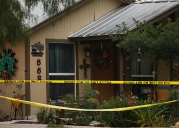 UVALDE, TX - MAY 24: The home of suspected gunman, 18-year-old Salvador Ramos, is cordoned off with police tape on May 24, 2022 in Uvalde, Texas. According to reports, Ramos killed 19 students and 2 adults in a mass shooting at Robb Elementary School before being fatally shot by law enforcement.  (Photo by Jordan Vonderhaar/Getty Images)