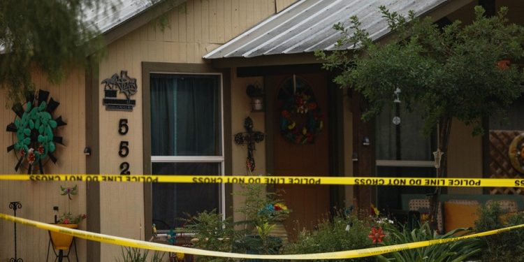 UVALDE, TX - MAY 24: The home of suspected gunman, 18-year-old Salvador Ramos, is cordoned off with police tape on May 24, 2022 in Uvalde, Texas. According to reports, Ramos killed 19 students and 2 adults in a mass shooting at Robb Elementary School before being fatally shot by law enforcement.  (Photo by Jordan Vonderhaar/Getty Images)