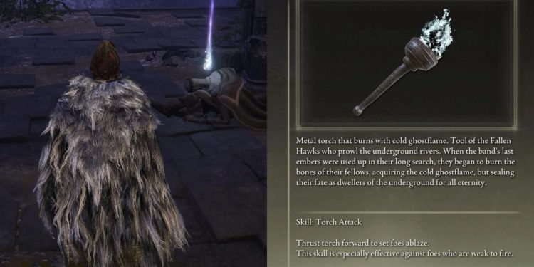 Obtaining the Ghostflame Torch in Elden Ring (Images via FromSoftware)