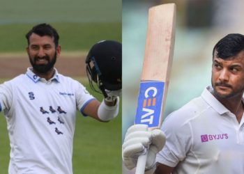 Cheteshwar Pujara (L) and Mayank Agarwal.