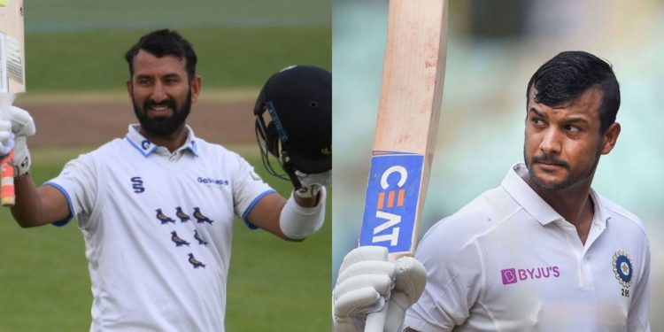 Cheteshwar Pujara (L) and Mayank Agarwal.