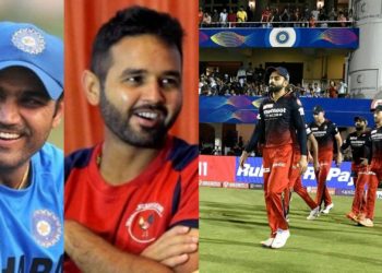Virender Sehwag (L) and Parthiv Patel had a hilarious banter. (P.C.: Twitter &amp; iplt20.com)