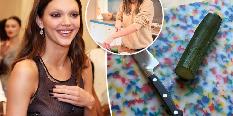 Kendall Jenner attempts to cut another cucumber after viral video