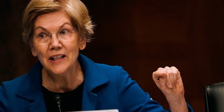 WASHINGTON, DC - MAY 10: U.S. Senator Elizabeth Warren (D-MA) speaks as U.S. Treasury Secretary Janet Yellen testifies at a Senate Banking, Housing and Urban Affairs Committee hearing on the Financial Stability Oversight Council Annual Report to Congress on May 10, 2022 on Capitol Hill in Washington, D.C. (Photo by Elizabeth Frantz-Pool/Getty Images)