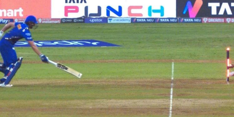 Tim David's runout changed the complexion of the game (Credit: BCCI)