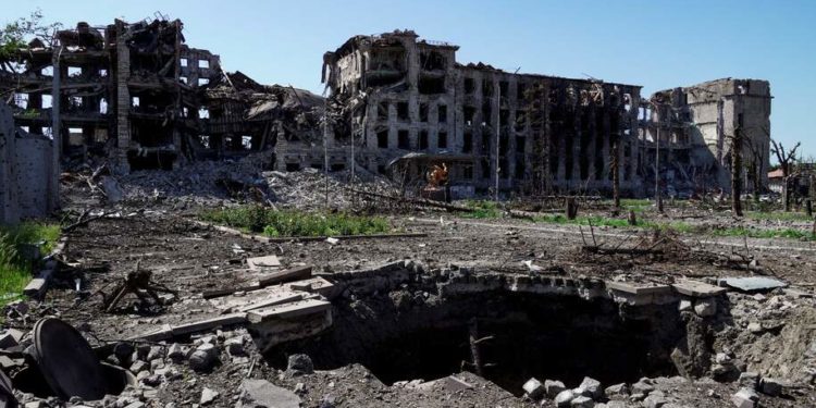 A view of the city of Mariupol on June 2, 2022, amid the ongoing Russian military action in Ukraine. (Photo by STRINGER / AFP) (Photo by STRINGER/AFP via Getty Images)