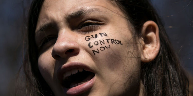 NEW YORK, NY - APRIL 20: Student activists rally against gun violence at Washington Square Park, near the campus of New York University, April 20, 2018 in New York City. On the anniversary of the 1999 Columbine High School mass shooting, student activists across the country are participating in school walkouts to demand action on gun reform. (Photo by Drew Angerer/Getty Images)