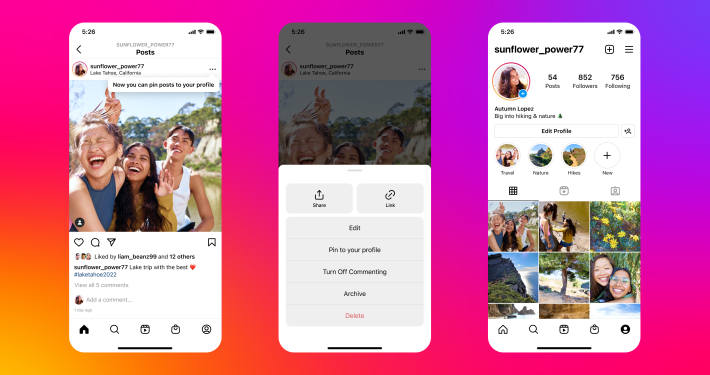 Instagram now lets you pin up to three posts to your profile – TechCrunch