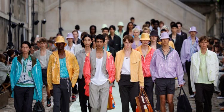 Hermes trots out seahorses and shimmery windbreakers at Paris Fashion Week