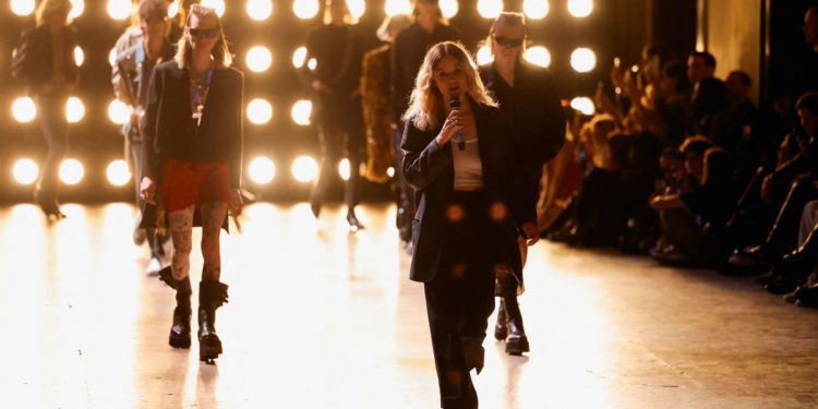 Celine closes Paris Fashion Week with bare-chested models and dazzling blazers