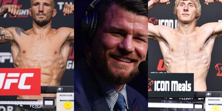 T.J. Dillashaw (left), Michael Bisping (center), and Paddy Pimblett (right) [Images courtesy of Getty]