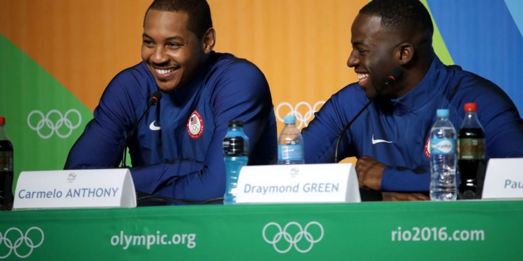 Carmelo Anthony, left, and Draymond Green representing Team USA