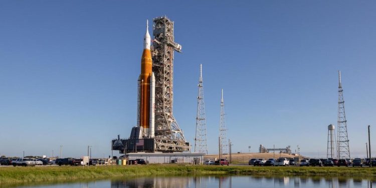 NASA’s mega moon rocket arrives at launchpad (again)