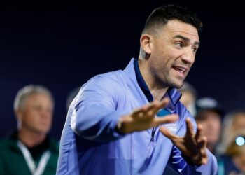 WEST PALM BEACH, FLORIDA - FEBRUARY 26: Former NHL player Paul Bissonnette looks on during Capital One's The Match IX at The Park West Palm on February 26, 2024 in West Palm Beach, Florida. (Photo by Cliff Hawkins/Getty Images for The Match)