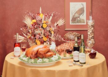 Thanksgiving dinner set on table